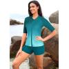 imageHolipick Green Gradient Women 2 Piece Rash Guard Short Sleeve Swimsuit with Shorts Full Zipper SPF Swim Shirts M