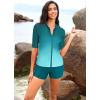 imageHolipick Green Gradient Women 2 Piece Rash Guard Short Sleeve Swimsuit with Shorts Full Zipper SPF Swim Shirts M