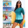 imageHolipick Green Gradient Women 2 Piece Rash Guard Short Sleeve Swimsuit with Shorts Full Zipper SPF Swim Shirts M