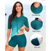 imageHolipick Green Gradient Women 2 Piece Rash Guard Short Sleeve Swimsuit with Shorts Full Zipper SPF Swim Shirts M
