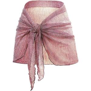 imageHolipick Shiny Sarong Coverups for Women Bathing Suit Wrap Skirt Swimsuit Beach Bikini Cover UpPinkgold