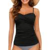imageHolipick Tankini Top for Women Twist Front Bandeau Swimsuit Tummy Control Bathing Suit Tops Only No BottomBlack