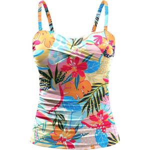 imageHolipick Tankini Top for Women Twist Front Bandeau Swimsuit Tummy Control Bathing Suit Tops Only No BottomColorful Floral2