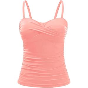 imageHolipick Tankini Top for Women Twist Front Bandeau Swimsuit Tummy Control Bathing Suit Tops Only No BottomCoral Pink