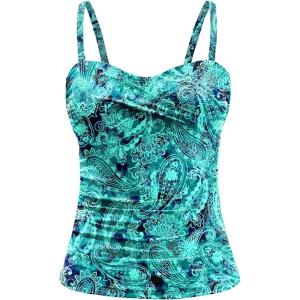 imageHolipick Tankini Top for Women Twist Front Bandeau Swimsuit Tummy Control Bathing Suit Tops Only No BottomGreen Paisley