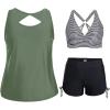 imageHolipick Women 3 Piece Plus Size Tankini Swimsuits Tummy Control Bathing Suits with Sports Bra with Boy ShortsArmy Green