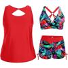 imageHolipick Women 3 Piece Plus Size Tankini Swimsuits Tummy Control Bathing Suits with Sports Bra with Boy ShortsRed Floral Print