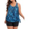 image:imageHolipick Women Plus Size Tankini Swimsuit  Two Piece Bathing Suits Tankini Top with Shorts Wide StrapsBlue Paisley Wide Straps