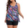 image:imageHolipick Women Plus Size Tankini Swimsuit  Two Piece Bathing Suits Tankini Top with Shorts Wide StrapsColor Oblique Stripe Wide Straps