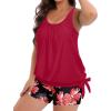 image:imageHolipick Women Plus Size Tankini Swimsuit  Two Piece Bathing Suits Tankini Top with Shorts Wide StrapsRed Floral Wide Straps