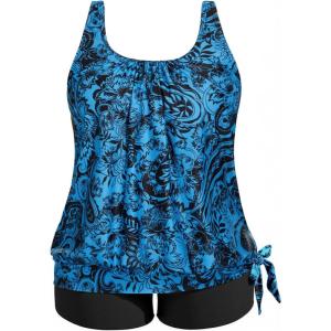 image:imageHolipick Women Plus Size Tankini Swimsuit  Two Piece Bathing Suits Tankini Top with Shorts Wide StrapsBlue Paisley Wide Straps