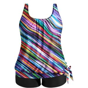 image:imageHolipick Women Plus Size Tankini Swimsuit  Two Piece Bathing Suits Tankini Top with Shorts Wide StrapsColor Oblique Stripe Wide Straps