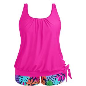 image:imageHolipick Women Plus Size Tankini Swimsuit  Two Piece Bathing Suits Tankini Top with Shorts Wide StrapsColorful Leaves Wide Straps