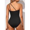 image:imageHolipick One Shoulder One Piece Swimsuit for Women Tummy Control Bathing Suits Modest Full Coverage Keyhole SwimwearColor Blockblack and White