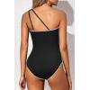 image:imageHolipick One Shoulder One Piece Swimsuit for Women Tummy Control Bathing Suits Modest Full Coverage Keyhole SwimwearContrast Colorcolorful Black