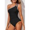 image:imageHolipick One Shoulder One Piece Swimsuit for Women Tummy Control Bathing Suits Modest Full Coverage Keyhole SwimwearContrast Colorcolorful Black