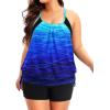 image:imageHolipick Plus Size Tankini Swimsuits for Women Two Piece Tummy Control Bathing Suit Blouson Tankini Top with ShortsDark Blue Gradient