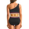 image:imageHolipick Women One Shoulder High Waisted Bikini Set Two Piece Tummy Control Swimsuits Full Coverage Bathing SuitBlack Colorful Woven
