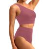 image:imageHolipick Women One Shoulder High Waisted Bikini Set Two Piece Tummy Control Swimsuits Full Coverage Bathing SuitBlush Red