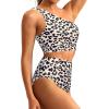 image:imageHolipick Women One Shoulder High Waisted Bikini Set Two Piece Tummy Control Swimsuits Full Coverage Bathing SuitLeopard