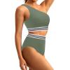 image:imageHolipick Women One Shoulder High Waisted Bikini Set Two Piece Tummy Control Swimsuits Full Coverage Bathing SuitOlive Green Woven