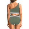 image:imageHolipick Women One Shoulder High Waisted Bikini Set Two Piece Tummy Control Swimsuits Full Coverage Bathing SuitOlive Green Woven