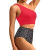 image:imageHolipick Women One Shoulder High Waisted Bikini Set Two Piece Tummy Control Swimsuits Full Coverage Bathing SuitRed and Dot