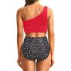 image:imageHolipick Women One Shoulder High Waisted Bikini Set Two Piece Tummy Control Swimsuits Full Coverage Bathing SuitRed and Dot