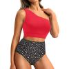 image:imageHolipick Women One Shoulder High Waisted Bikini Set Two Piece Tummy Control Swimsuits Full Coverage Bathing SuitRed and Dot
