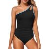image:imageHolipick One Shoulder One Piece Swimsuit for Women Tummy Control Bathing Suits Modest Full Coverage Keyhole SwimwearContrast Colorcolorful Black