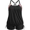image:imageHolipick Plus Size Tankini Swimsuits for Women Two Piece Tummy Control Bathing Suit Blouson Tankini Top with ShortsBlack Tribal