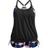 image:imageHolipick Plus Size Tankini Swimsuits for Women Two Piece Tummy Control Bathing Suit Blouson Tankini Top with ShortsBlack With Flamingo