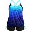 image:imageHolipick Plus Size Tankini Swimsuits for Women Two Piece Tummy Control Bathing Suit Blouson Tankini Top with ShortsDark Blue Gradient