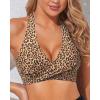 image:imageHolipick Women Halter Bikini Tops  Push Up Bathing Suit Top V Neck Full Coverage Swimsuit Top OnlyBrown Leopard