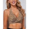 image:imageHolipick Women Halter Bikini Tops  Push Up Bathing Suit Top V Neck Full Coverage Swimsuit Top OnlyBrown Leopard