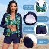 image:imageHolipick 3 Piece Rash Guard Swimsuits for Women  UPF 50 Long Sleeve Zipper Swim Shirt with Bra amp BoyshortsBlue and Green Leaves