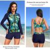 image:imageHolipick 3 Piece Rash Guard Swimsuits for Women  UPF 50 Long Sleeve Zipper Swim Shirt with Bra amp BoyshortsBlue and Green Leaves