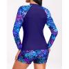 image:imageHolipick 3 Piece Rash Guard Swimsuits for Women  UPF 50 Long Sleeve Zipper Swim Shirt with Bra amp BoyshortsBlue and Purple Leaves