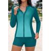 image:imageHolipick 3 Piece Rash Guard Swimsuits for Women  UPF 50 Long Sleeve Zipper Swim Shirt with Bra amp BoyshortsGreen Gradient