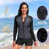 image:imageHolipick 3 Piece Rash Guard Swimsuits for Women  UPF 50 Long Sleeve Zipper Swim Shirt with Bra amp BoyshortsGrey and Black