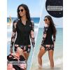 image:imageHolipick 3 Piece Rash Guard Swimsuits for Women  UPF 50 Long Sleeve Zipper Swim Shirt with Bra amp BoyshortsOrange Floral