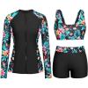 image:imageHolipick 3 Piece Rash Guard Swimsuits for Women  UPF 50 Long Sleeve Zipper Swim Shirt with Bra amp BoyshortsBlue Floral