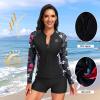image:imageHolipick 3 Piece Rash Guard for Women  UPF 50 Long Sleeve Swimsuits Modest Bathing Suit with Bra amp ShortsBlack Floral