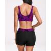 image:imageHolipick 3 Piece Rash Guard for Women  UPF 50 Long Sleeve Swimsuits Modest Bathing Suit with Bra amp ShortsBlack Purple Leaf