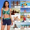 image:imageHolipick 3 Piece Rash Guard for Women  UPF 50 Long Sleeve Swimsuits Modest Bathing Suit with Bra amp ShortsBlue and Green Leaves