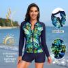 image:imageHolipick 3 Piece Rash Guard for Women  UPF 50 Long Sleeve Swimsuits Modest Bathing Suit with Bra amp ShortsBlue and Green Leaves
