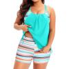 image:imageHolipick Blouson Tankini Swimsuits for Women  Two Piece Tummy Control Bathing Suit with Shorts Modest SwimwearAqua Striped