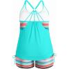 image:imageHolipick Blouson Tankini Swimsuits for Women  Two Piece Tummy Control Bathing Suit with Shorts Modest SwimwearAqua Striped