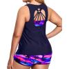 image:imageHolipick Women Plus Size 3 Piece Tankini Swimsuits Athletic Bathing Suits with ShortsPurple Palm Tree