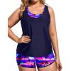 image:imageHolipick Women Plus Size 3 Piece Tankini Swimsuits Athletic Bathing Suits with ShortsPurple Palm Tree